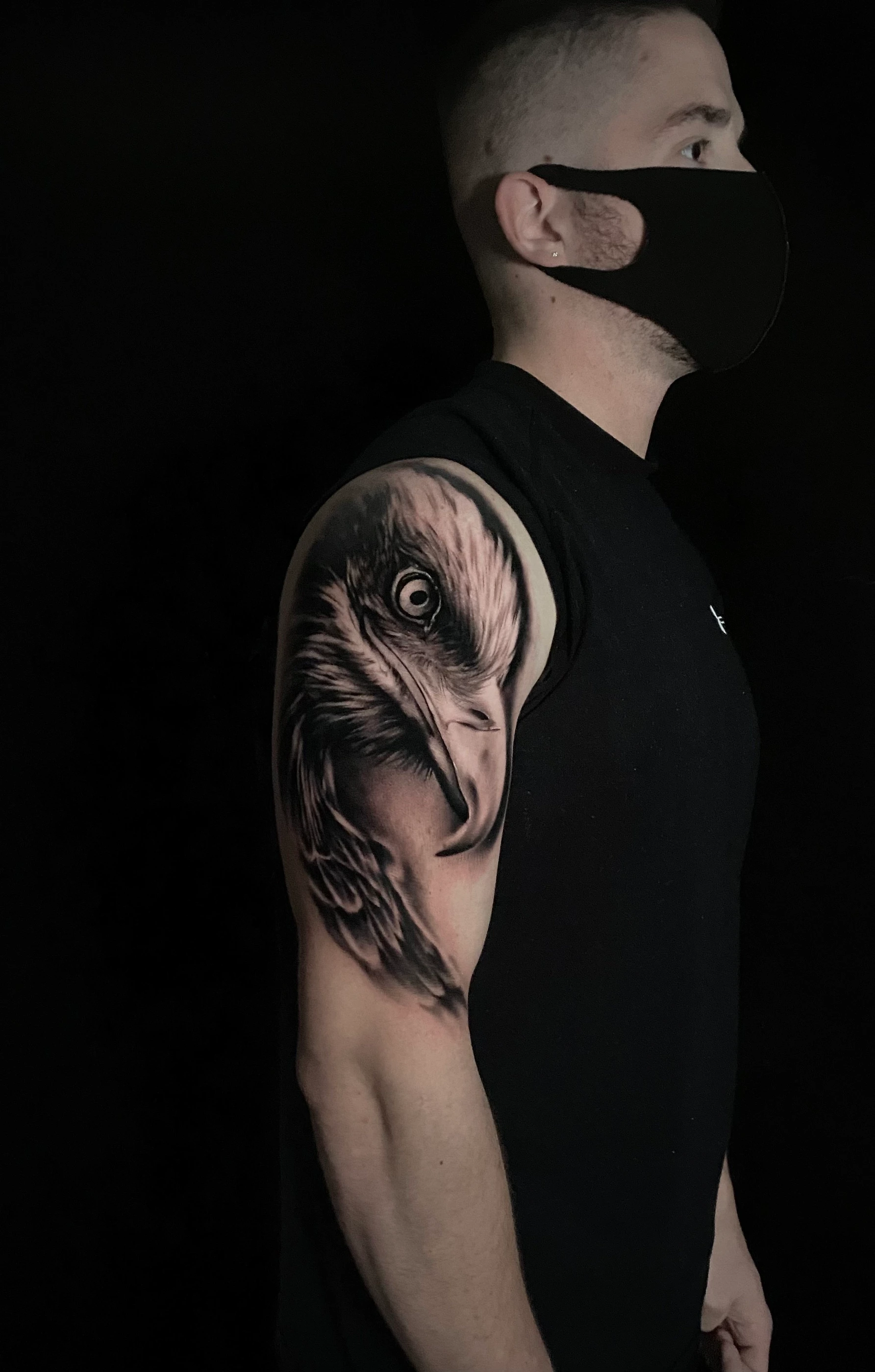 Black and grey bald eagle tattoo by Mike Storey